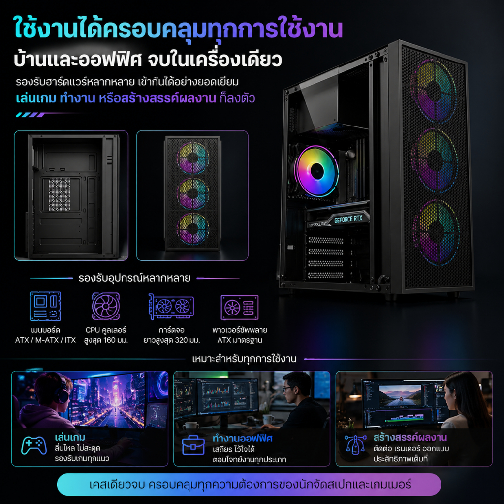 EXPOSE Computer case ATX/MATX/ITX PC Case ไฟ RGB สวยๆ พื้นที่ใหญ่สุด เย็นสุดเร็ว รับประกันสินค้า ราคา ถูกที่สุด ดีลบีเคเค แกลเลอรีภาพที่ 7