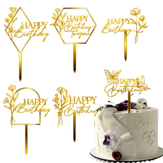 NewPack of 10pcs เค้กวันเกิดแฮปปี้ Topper อะคริลิคดอกไม้ผีเสื้อเค้กวันเกิด Topper Birthday Party Decor
