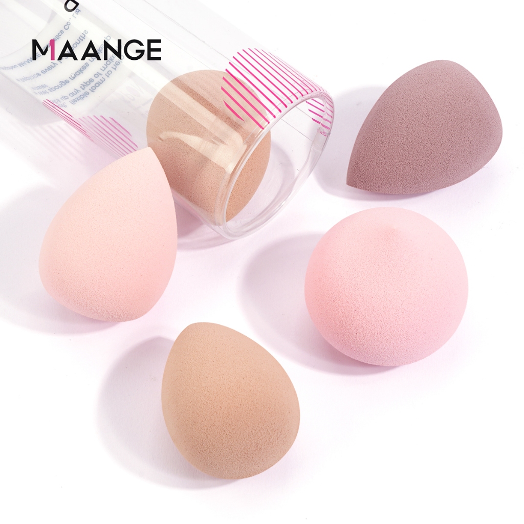 MAANGE 5Pcs ฟองน้ำแต่งหน้า เหมาะสำหรับ แต่งหน้าใบหน้า และ เครื่องสำอางสำหรับดวงตา พร้อมกล่องกันฝุ่น