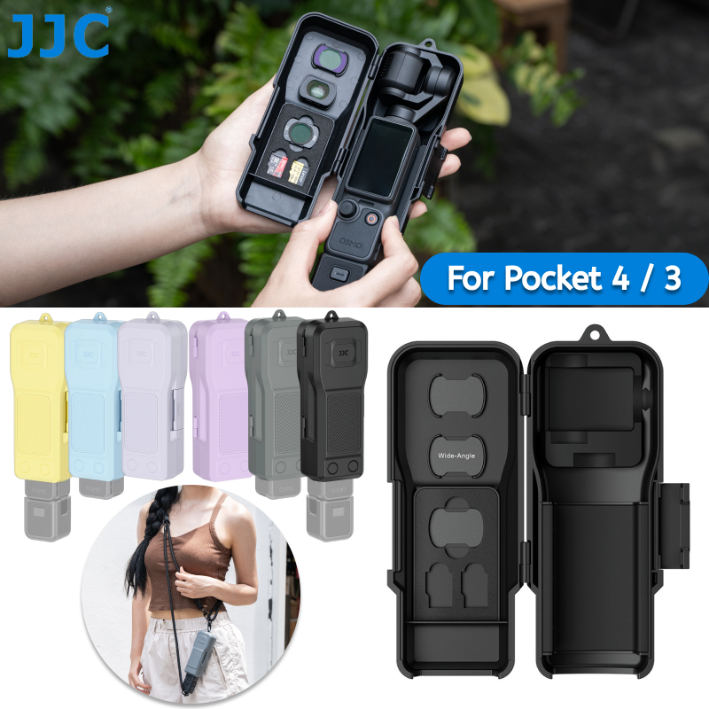 JJC Pocket 4 & 3 Hard เปลือกป้องกันสําหรับ DJI Osmo Pocket 4 3 กล้องและด้ามจับ, การออกแบบด้านล่างกลวง ABS เคสกันรอยขีดข่วนพร้อมตัวกรองและไมโคร SD TF Card ช่องจัดเก็บ
