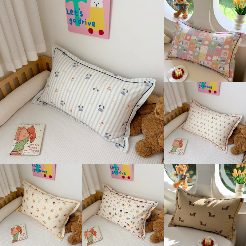 สัตว์พิมพ์เกรด A Double-layer ปลอกหมอนผ้าฝ้าย 100% การ์ตูนน่ารักเด็กซอง Pillowcover