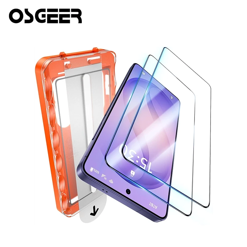 OSGEER 2 แพ็คสําหรับ Samsung Galaxy S26 S25 S24 Ultra Plus ปกป้องหน้าจอ - กระจกนิรภัย, [ปลดล็อคลายนิ้วมือ] ติดตั้งง่าย, ความแข็ง 9H, HD-Clear, 3D Full-covering