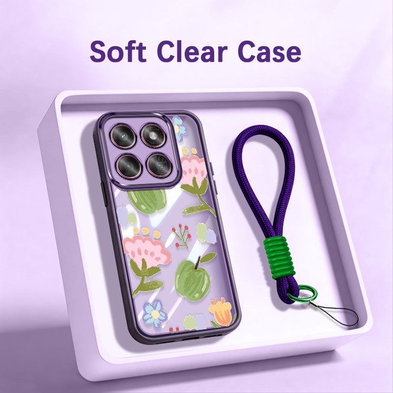 VRQR สําหรับ Motorola Moto G06 Power G56 G86 G67 G76 ดอกไม้หนาแน่นใสกันกระแทกเคสโทรศัพท์พร้อมเชือกเส