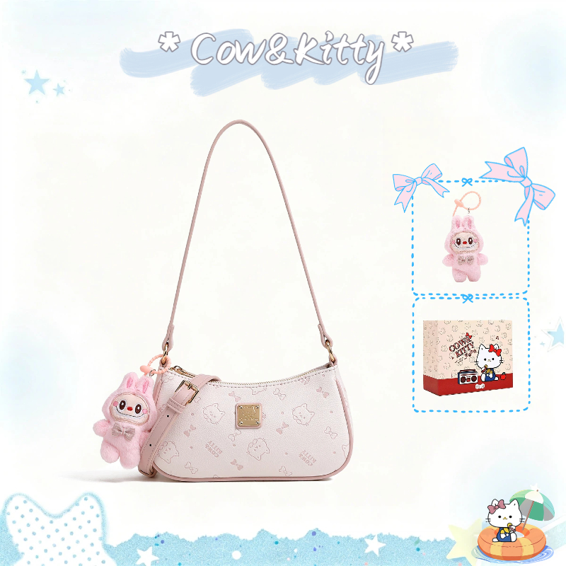 กระเป๋าทรงพระจันทร์ Cow&Kitty ลายแมว สีชมพู