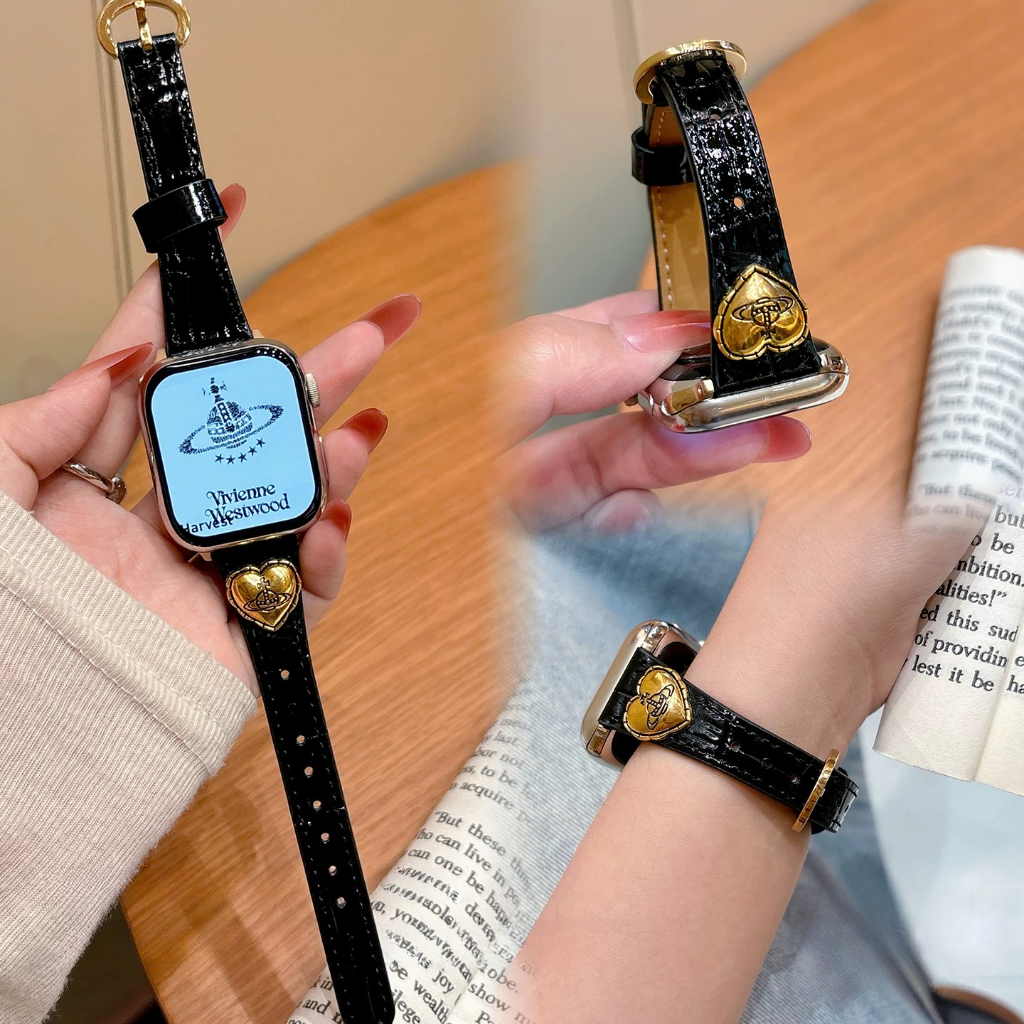 3D Love Planet สายหนังแท้โลหะหัวเข็มขัดสําหรับ iWatch Series 11/10/9/8/7/6/5/SE 4 3 ขนาดเดียว 42/46/41/45/44/40 มม. แฟชั่น casual