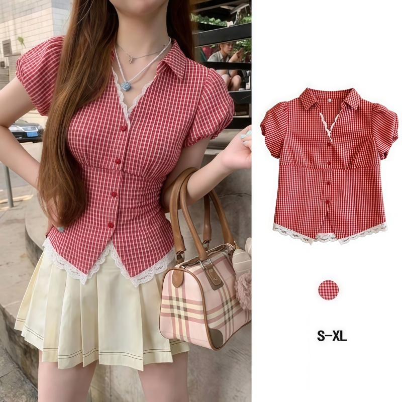 เสื้อสไตล์ฝรั่งเศสรองใหม่ สำหรับฤดูร้อน คอกลม