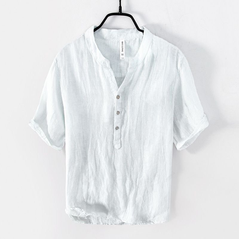 เสื้อแขนสั้นผู้ชาย สไตล์จีน สำหรับฤดูใบไม้ผลิและฤดูร้อน ทำจากผ้าฝ้ายลินิน ระบายอากาศได้ดี