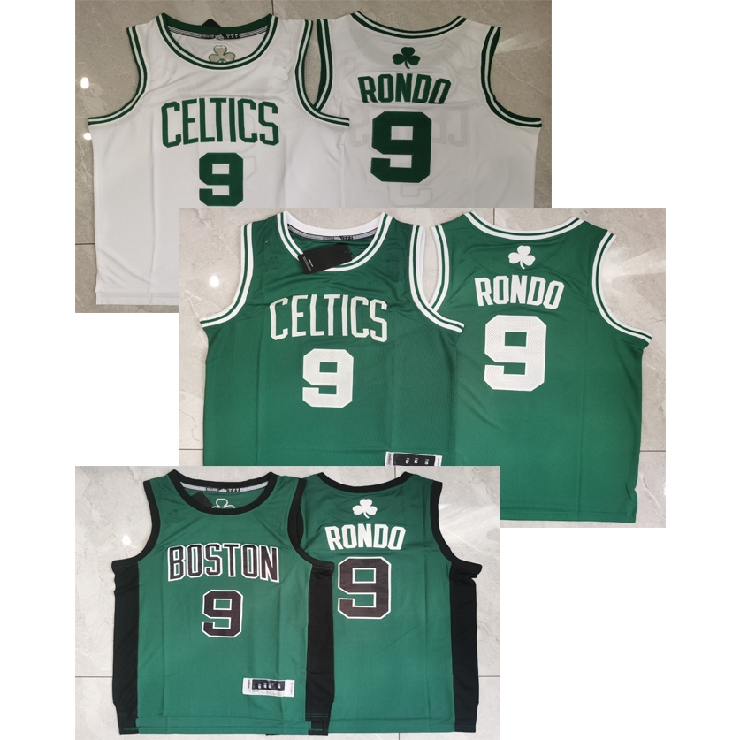ผู้ชายใหม่ Boston Celtics 9 Rajon Rondo เสื้อบาสเก็ตบอลเย็บปักถักร้อย