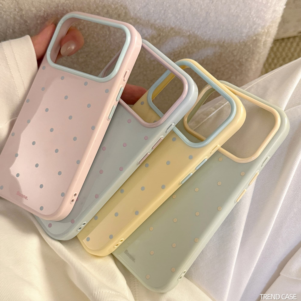 แฟชั่นสีทึบ Polka Dot ครีมเคลือบเงาเคสโทรศัพท์กันกระแทกสําหรับ iPhone 17 16 15 14 13 Pro Max 17Pro