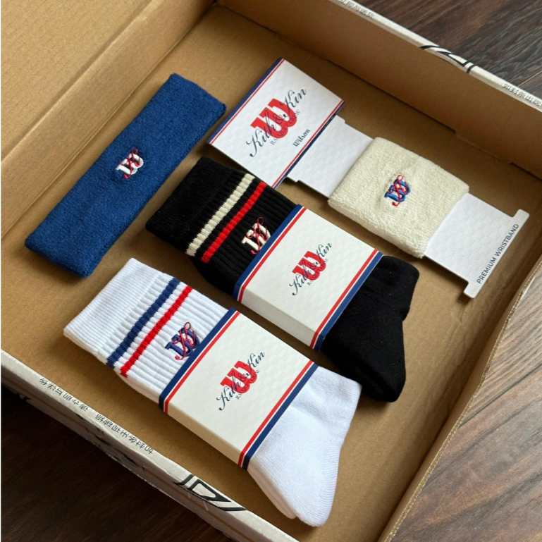 Wilson x Kith Co-Branded Pure Cotton Towel Bottom Tennis Socks Classic Red Blue Color Matching