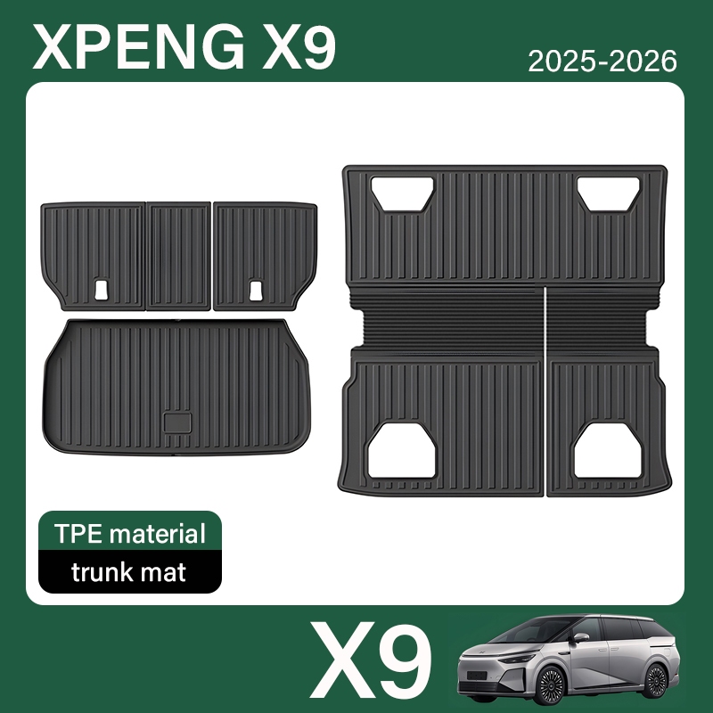 เหมาะสำหรับ 2025 2026 XPENG X9 แผ่นรองพื้นห้องโดยสารด้านหลัง แผ่นรองพื้นที่เก็บของ แผ่นรองพื้นท้ายรถแบบดัดแปลง แผ่นรองพื้นเบาะนั่ง TPE อุปกรณ์ตกแต่งภายใน