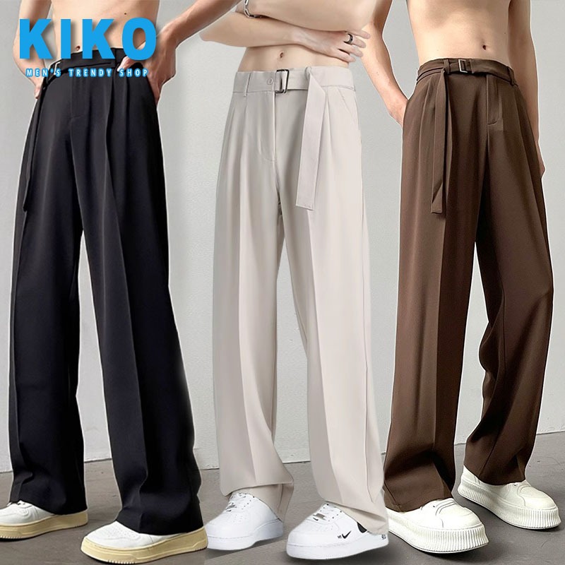 KIKO กางเกงสแล็ค ผ้าชาลี ผ้ายืด กางเกงทำงาน ผ้าโซล่อน(ผ้ามัน) ทรงทิ้งตัว คุณภาพดี กางเกงขายาว