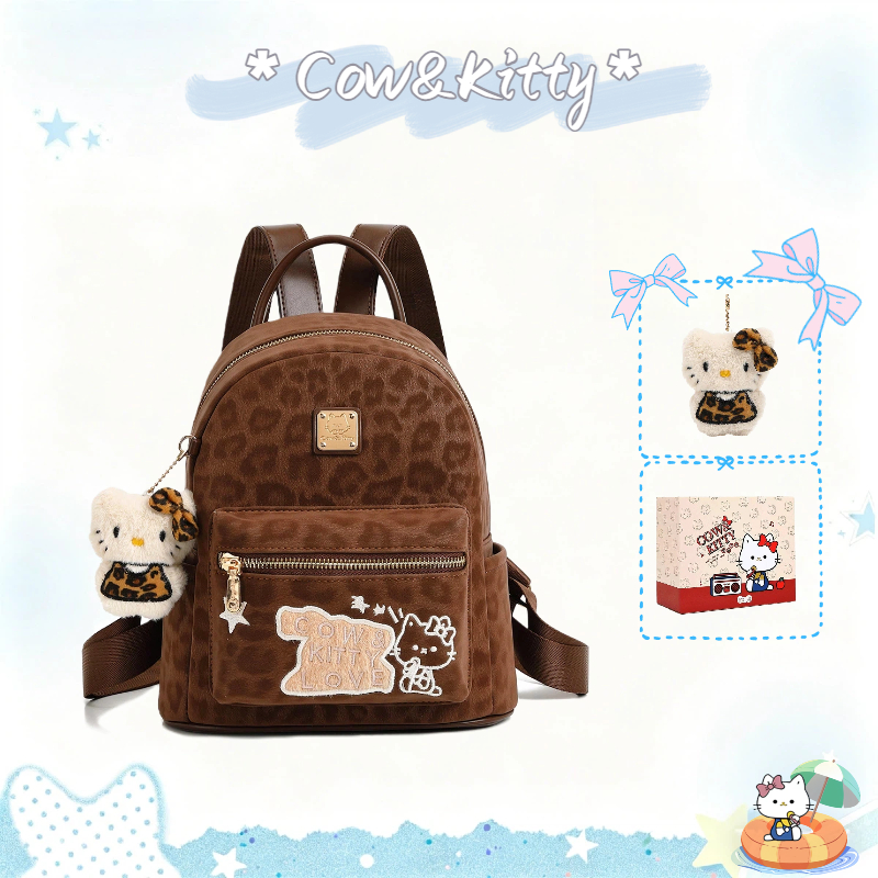 กระเป๋าสะพายหลัง Cow&Kitty สไตล์เรโทร พิมพ์ลายเสือดาว ขนาดใหญ่ กระเป๋าเป้สะพายหลัง กระเป๋าเป้