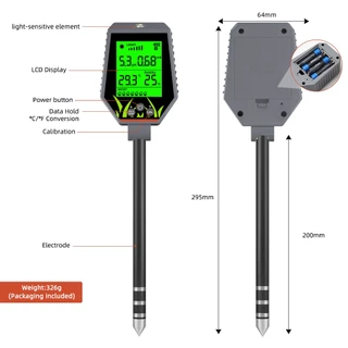 Yieryi 6-in-1 เครื่องตรวจจับดินสวนดิน PH Fertility Tester หม้อโหลด EC Moisture, ค่าแสง, อุณหภูมิและความชื้นเครื่องมือวัดสําหรับสวน, ฟาร์มแลนด์ผัก