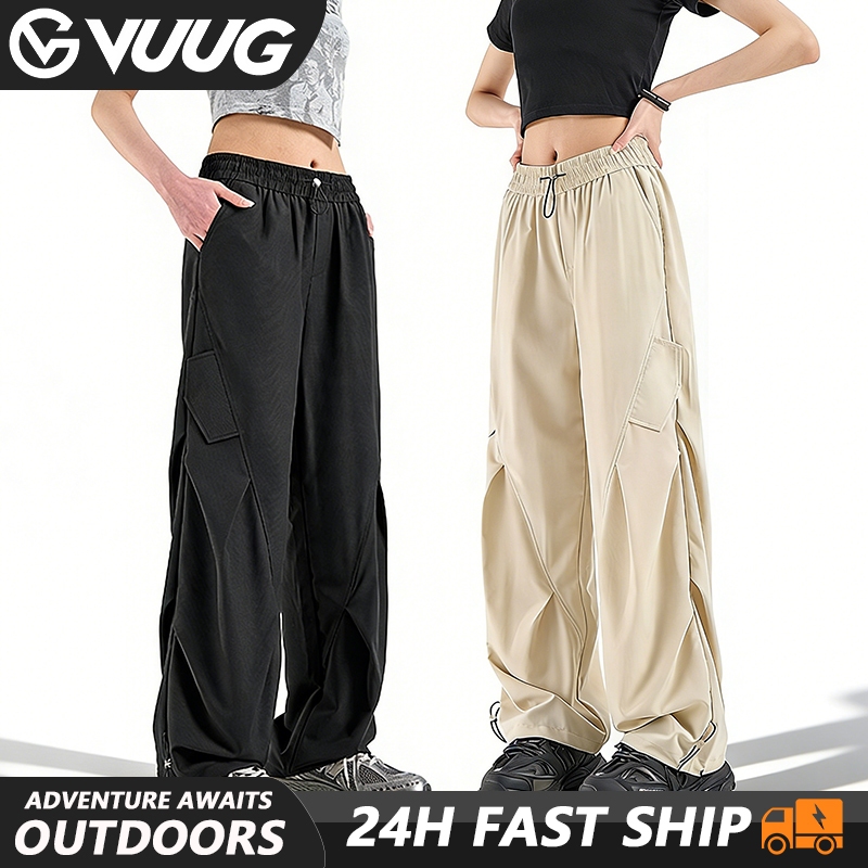 VUUG ผู้หญิงกางเกงคาร์โก้กันน้ําหลวมตรงขาอเมริกัน Streetwear กางเกง