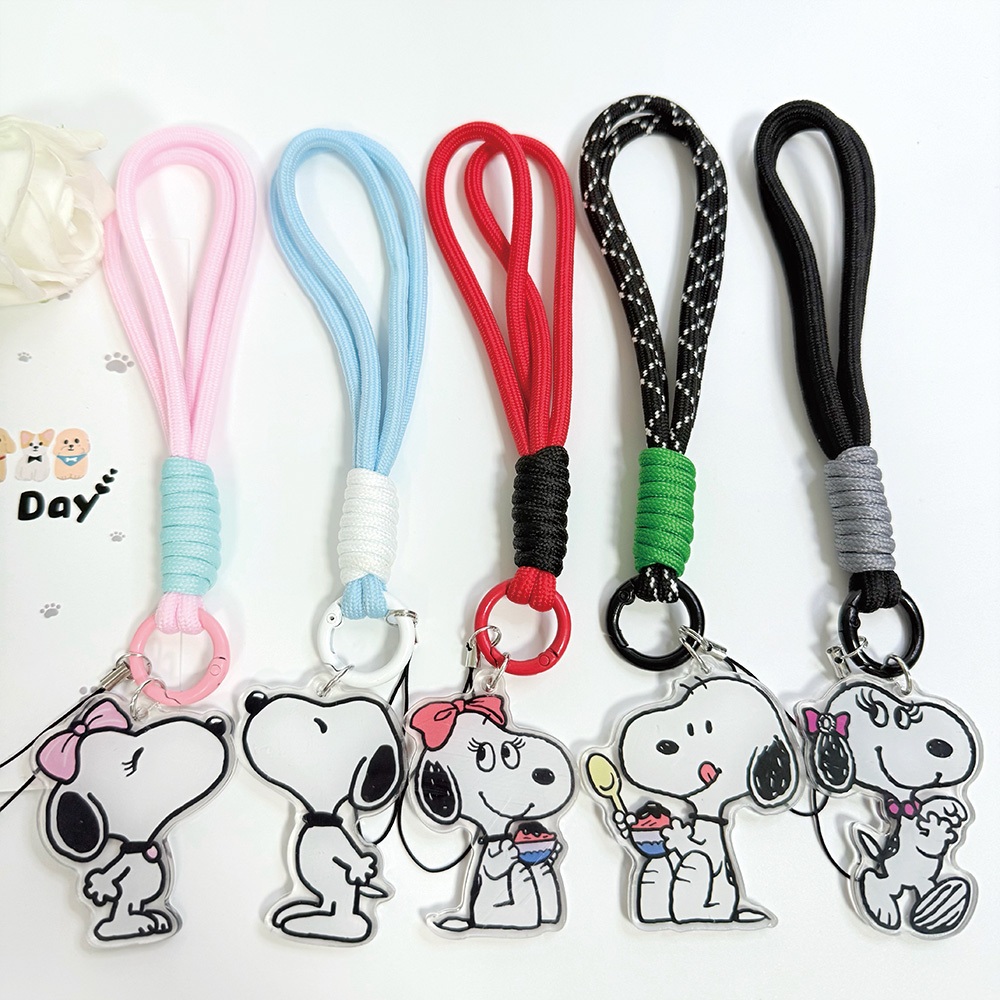 สายคล้องโทรศัพท์ สนูปปี้ คู่น่ารักอะคริลิการ์ตูนทอเชือกเส้นเล็กป้องกันการสูญหายป้องกันการหล่นสายรัดข้อมือโทรศัพท์มือถือเสน่ห์