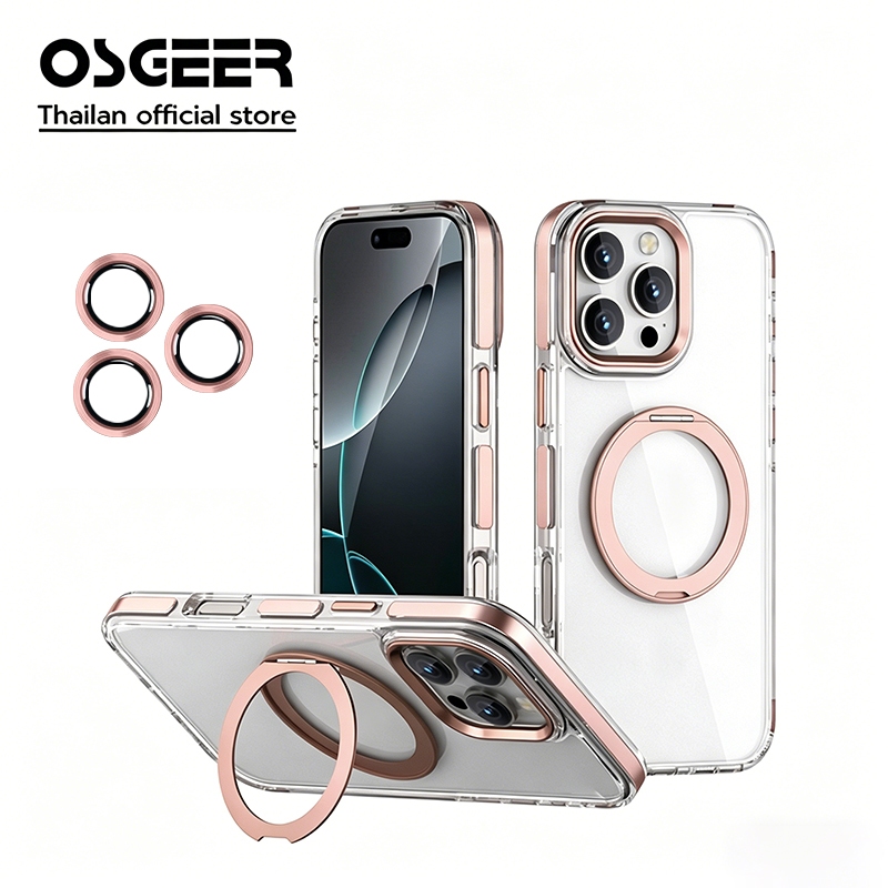 OSGEER สําหรับ iPhone 17 16 15 14 13 12 11 Pro Max กรณี 360 แหวนและตัวป้องกันเลนส์กล้อง, แม่เหล็ก iPhone 17Pro Max กรณี, โปร่งใสขัดเคสโทรศัพท์