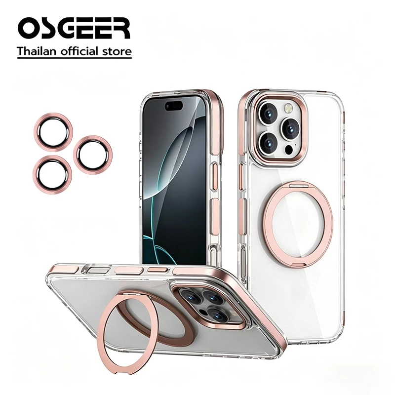 OSGEER สําหรับ iPhone 17 16 15 14 13 12 11 Pro Max กรณี 360 แหวนและตัวป้องกันเลนส์กล้อง, แม่เหล็ก iPhone 17Pro Max กรณี, โปร่งใสขัดเคสโทรศัพท์