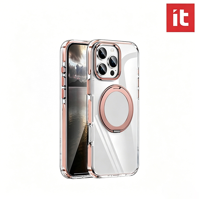IT สําหรับ iPhone 17 16 15 14 13 12 11 Pro Max Case พร้อม 360° ขาตั้งหมุน [แหวนซีดีแม่เหล็ก][ตัวป้องกันเลนส์กล้อง] ชุบกันกระแทกไม่เหลือง