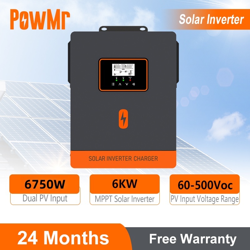 PowMr 6KW/10KW Off-Grid/On-Grid Solar Hybrid Inverter Dual PV Input ไม่สามารถเชื่อมต่อแบตเตอรี่ PV Max Input 60-500Voc รองรับ Connect CT Limiter 2 ปีฟรีรับประกัน