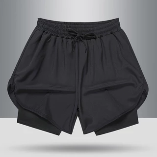 M-3XL กีฬาปลอมกางเกงขาสั้นสองชิ้นแห้งเร็วและน้ำหนักเบาออกกำลังกายว่ายน้ำ