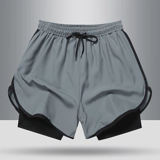 M-3XL กีฬาปลอมกางเกงขาสั้นสองชิ้นแห้งเร็วและน้ำหนักเบาออกกำลังกายว่ายน้ำ