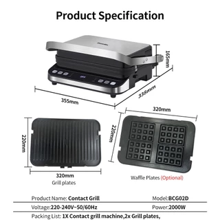 เตาย่างไฟฟ้ามัลติฟังก์ชั่น Biolomix 2200W – เครื่องทําแซนด์วิช, เครื่องทําวาฟเฟิลและขนมปังปิ้งพร้อมเตาย่างบาร์บีคิวสําหรับอาหาร DIY