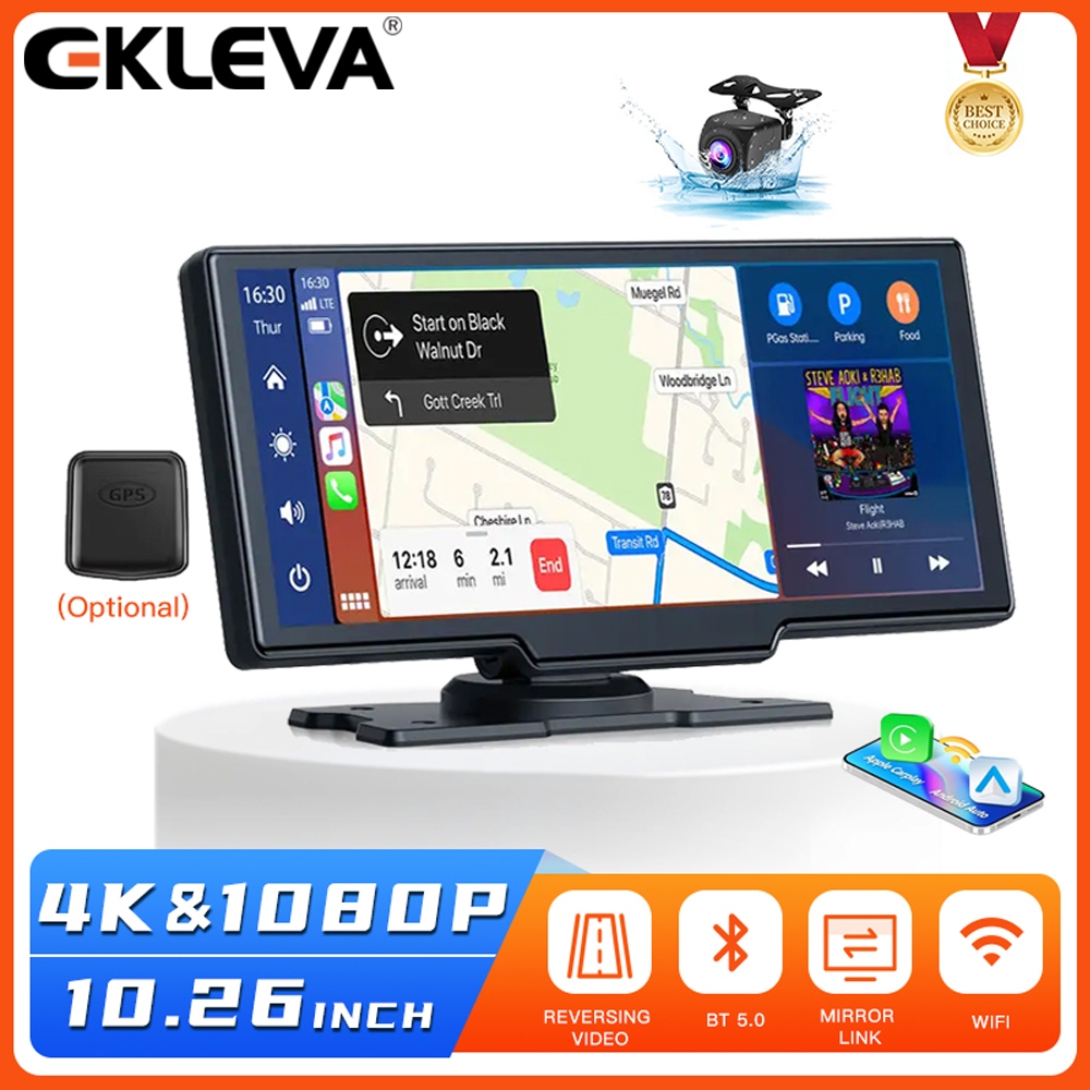 Ekleva กล้องรถ 10.26" 4K 2 เลนส์ มองกลางคืน! + GPS/Carplay ส่ง2วัน (สต๊อกไทย)
