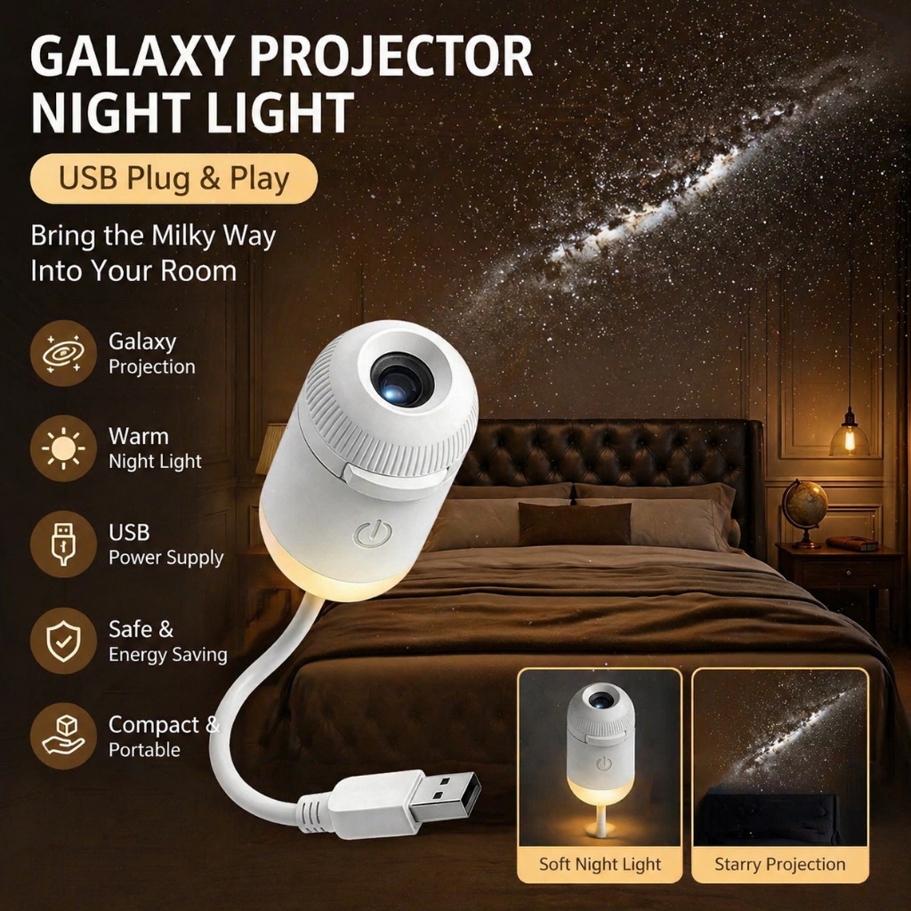 WACUAAO 2-in-1 Galaxy Projector & Night Light, 10 แผ่น HD Planetarium Starry Sky Projector 360° ของขวัญวันเกิดตกแต่งห้องคอห่านแบบยืดหยุ่นสําหรับเด็กและผู้ใหญ่