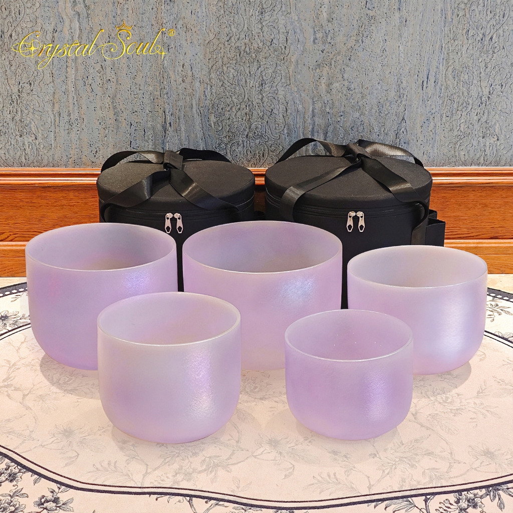 Crystal Soul 432Hz Amethyst Alchemy Crystal Singing Bowl Five Glands Set for Meditation Yoga Sound Healing