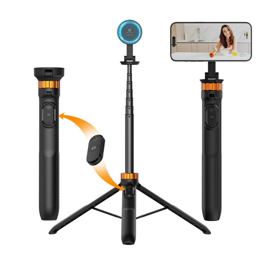 K&F Concept 63 Magnetic Iphone ขาตั้งกล้องโทรศัพท์ Selfie Stick ขาตั้งกล้อง, ที่วางโทรศัพท์มือถือน้ําหนักเบาและขาตั้งกล้องพร้อมรีโมทไร้สาย, เข้ากันได้กับ Iphone 15/14/13/12