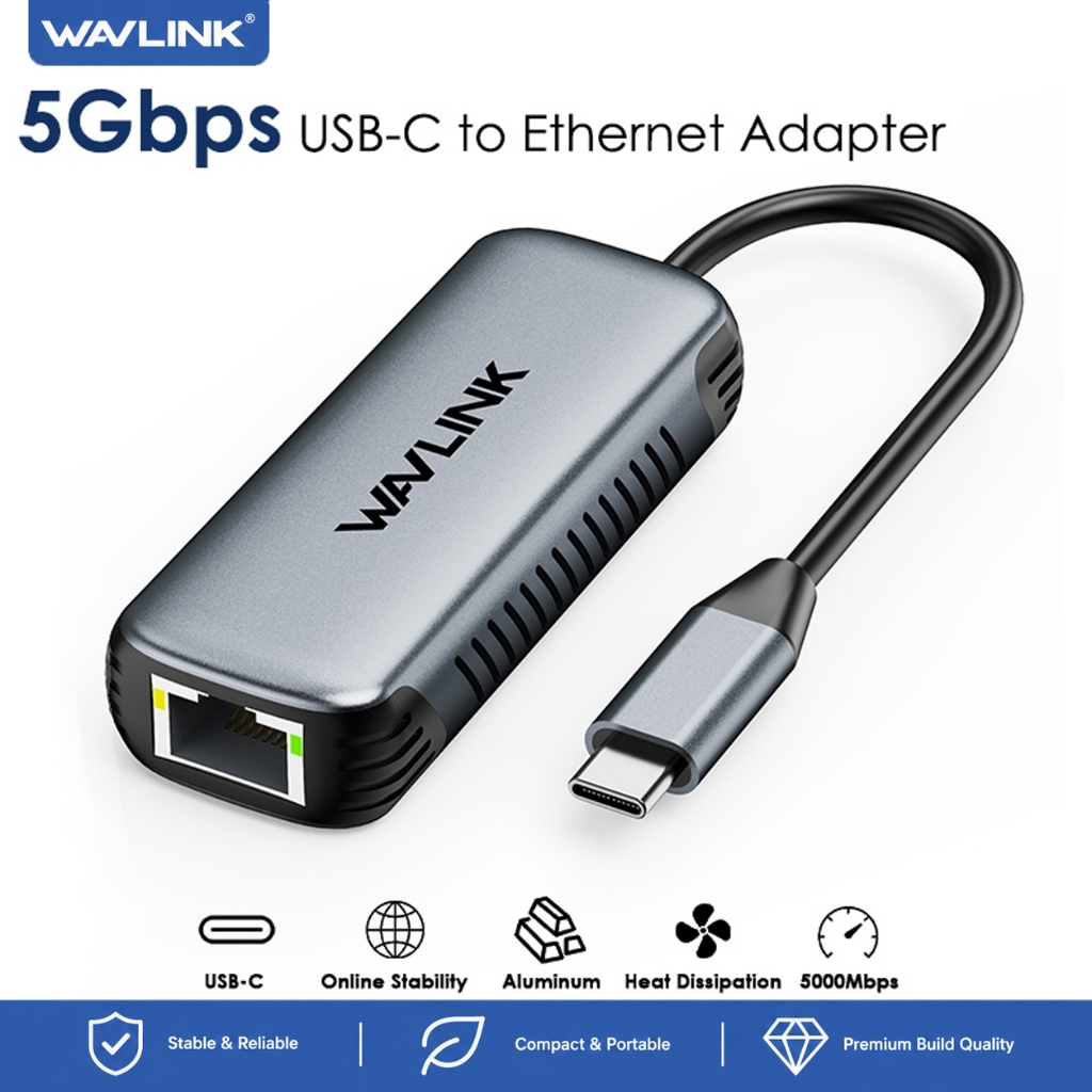 WAVLINK อะแดปเตอร์ USB C เป็น Ethernet 5Gbps