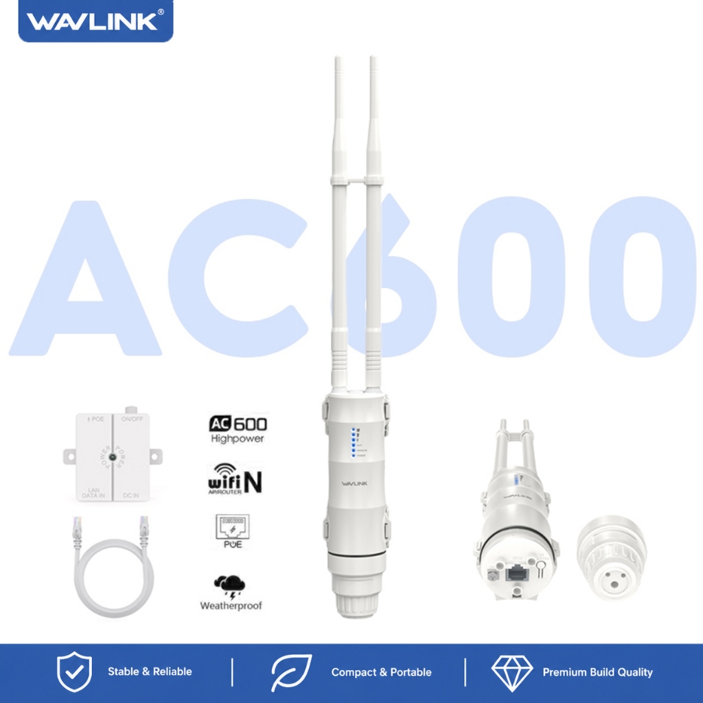 WAVLINK AC600 จุดเชื่อมต่อกลางแจ้ง Wifi Router Wireless Range Extender Dual Band 2.4GHz + 5GHz
