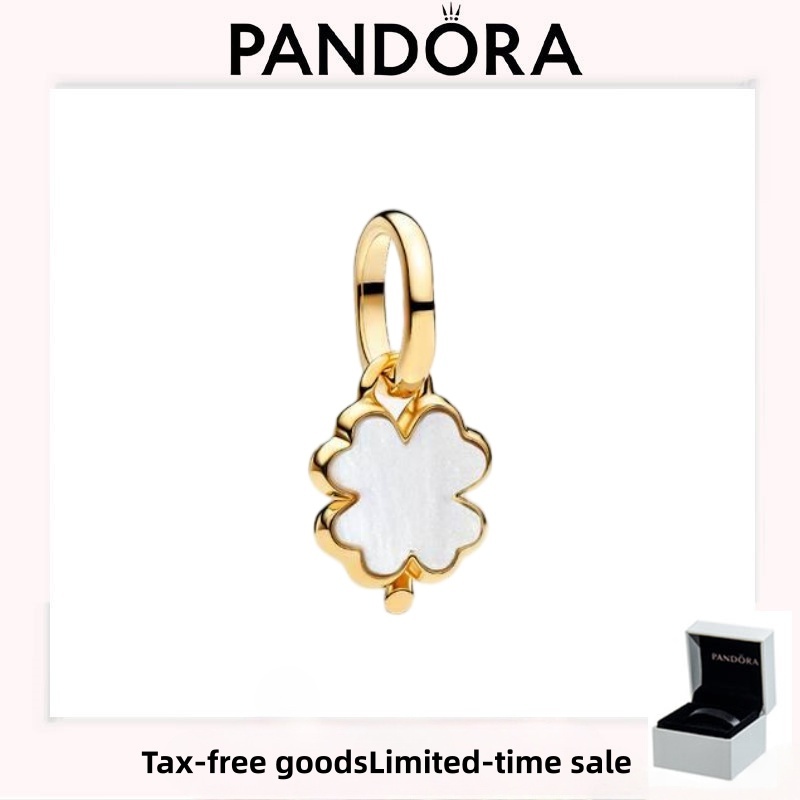 อุปกรณ์ PANDORA (พร้อมกล่อง) ของขวัญรักวันหยุดหรูหราคุณภาพสูง White Lucky Clover Dangle Charm