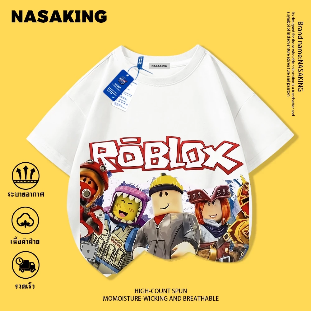 เสื้อยืดแขนสั้นเด็ก NASAผ้าคอตตอน ลายการ์ตูน ROBLOX สไตล์เกาหลี นุ่มสบาย เหมาะสำหรับเด็กอายุ 1-12 ปี