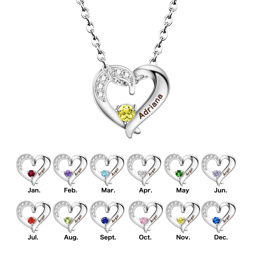 ส่วนบุคคลชื่อสร้อยคอผู้หญิง Custom Birthstone สร้อยคอหัวใจสําหรับ Bff สร้อยคอสําหรับภรรยาสร้อยคอเพทา