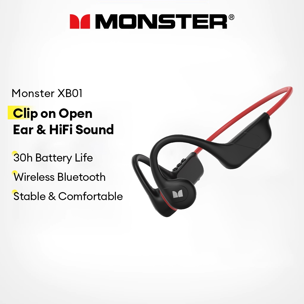 Monster XB01 หูฟังบลูทูธหูฟังไร้สายแบบคลิปออนเปิดหูพร้อมเสียงไฮไฟและแบตเตอรี่ 30 ชม.
