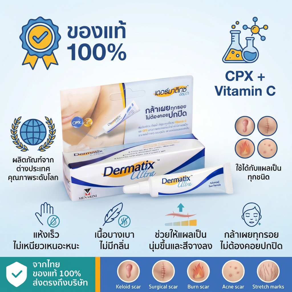 [รับประกันของแท้] Dermatix Ultra Gel 15g Gentle Scar Gel For Acne Burn Surgery Scars