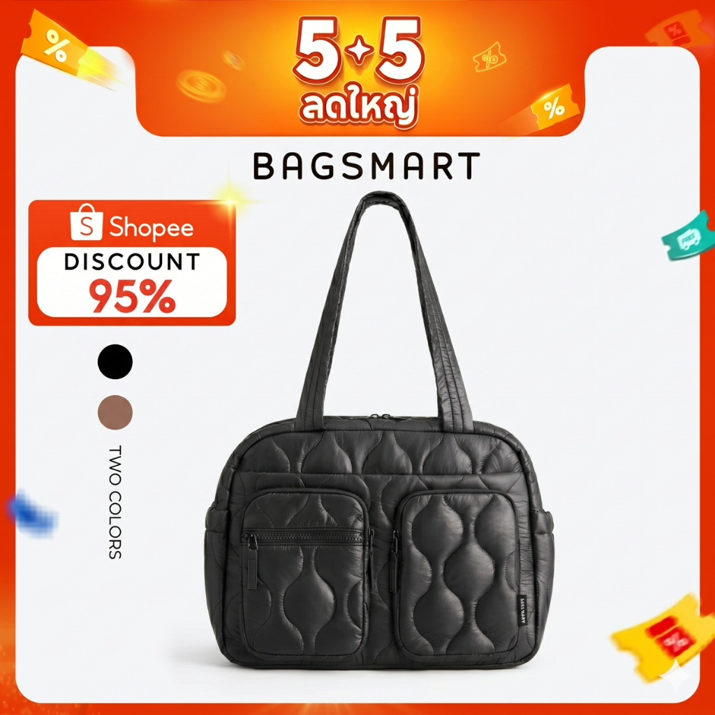 BAGSMART กระเป๋านุ่มนิ่ม Tote Bag กระเป๋าสะพายข้าง ผู้หญิง กันน้ำ ใส่โน๊ตบุ๊ค 14 นิ้ว ความจุใหญ่ ไปเรียน ทำงาน