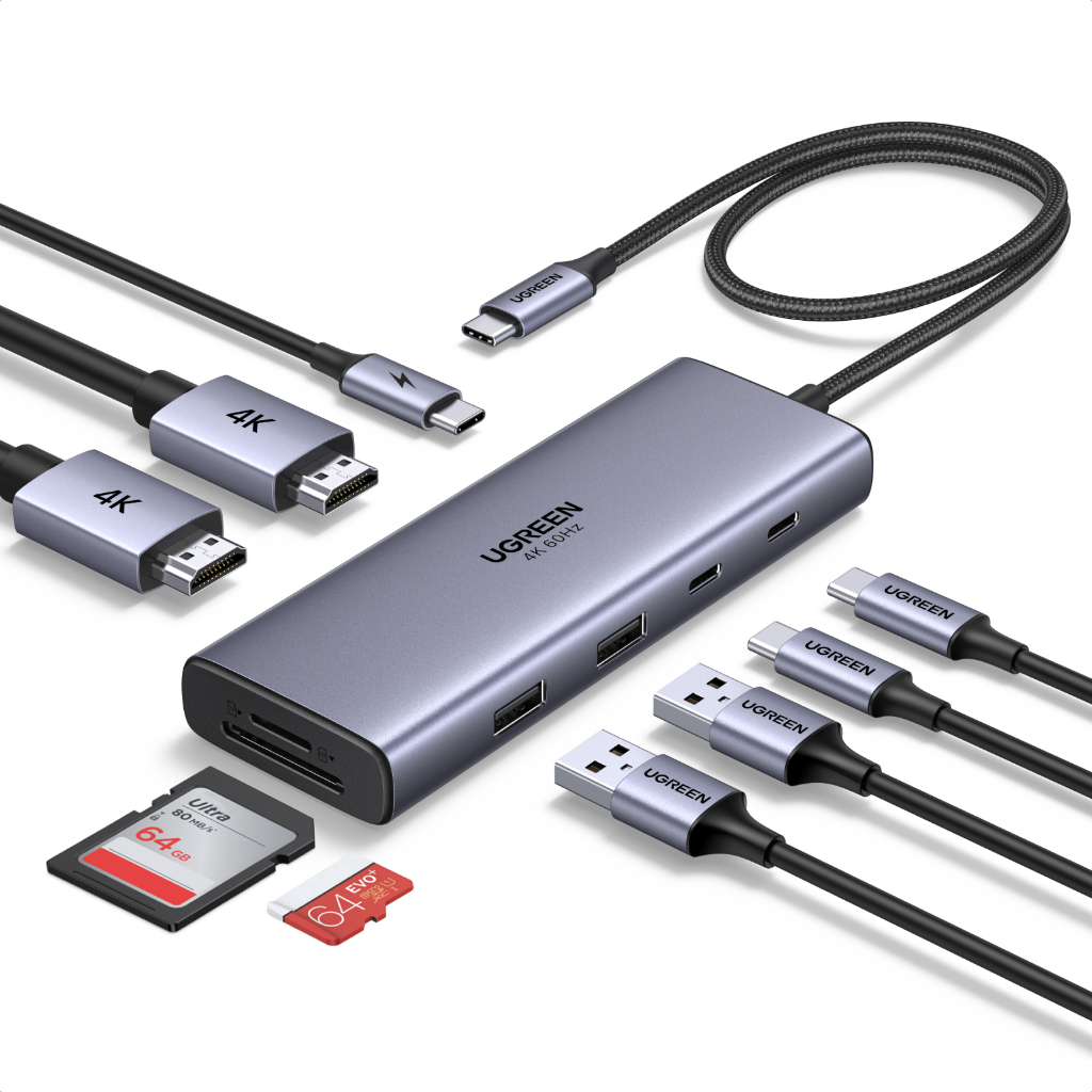UGREEN HUB 9-in-1 Dual 4K@60Hz Display การถ่ายโอนข้อมูล 5Gbps การเข้ากันได้สากล