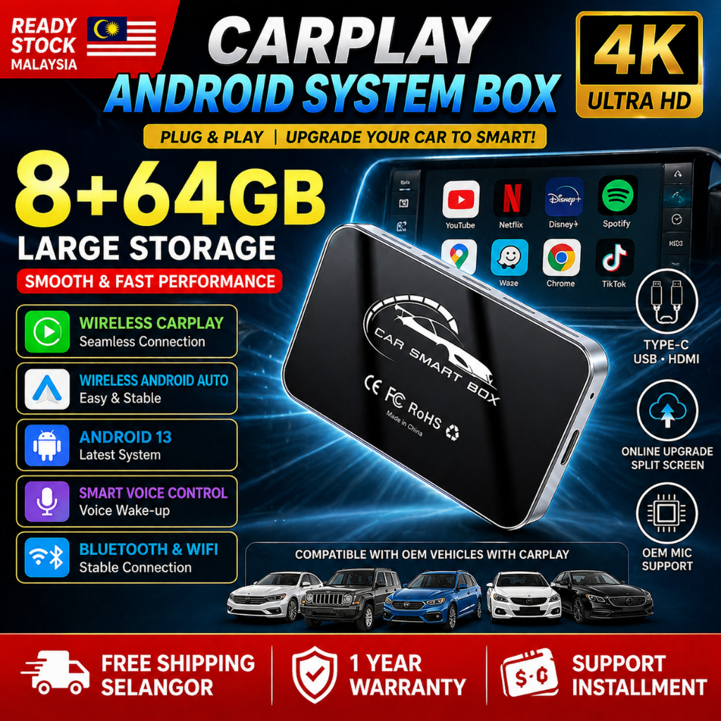 8+64GB CarPlay AI Box CarPlay Android 13 Wireless CarPlay Android Auto วิดีโอ 4K YouTube Netflix HDMI Smart Car Adapter