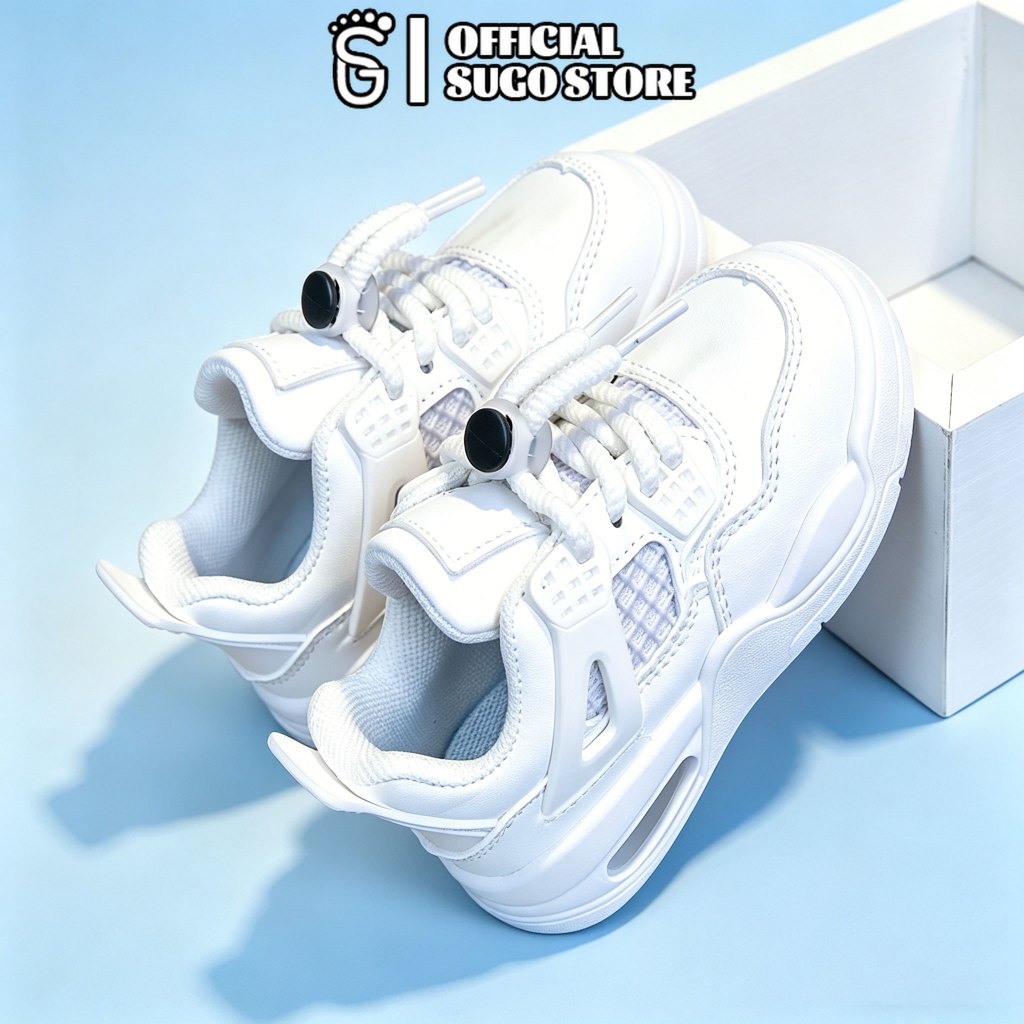 SUGE พร้อมส่ง รองเท้าผ้าใบเด็กสีขาว สไตล์เกาหลี พื้นนุ่ม สวมสบาย เหมาะกับเด็กผู้ชายและเด็กผู้หญิง