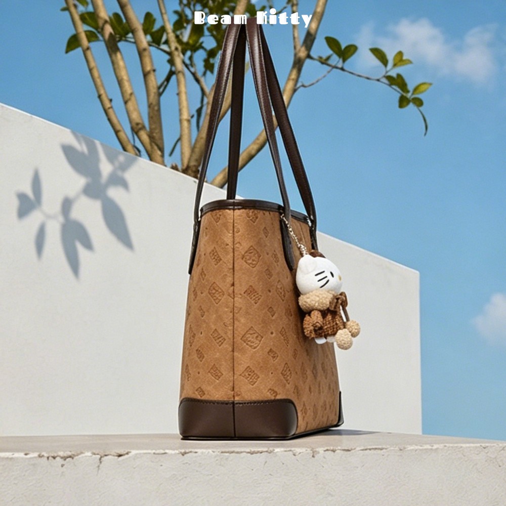 Beam Kitty กระเป๋าโท้ทสีน้ำตาลกาแฟสไตล์เรโทรสำหรับผู้หญิง รูปที่ 4