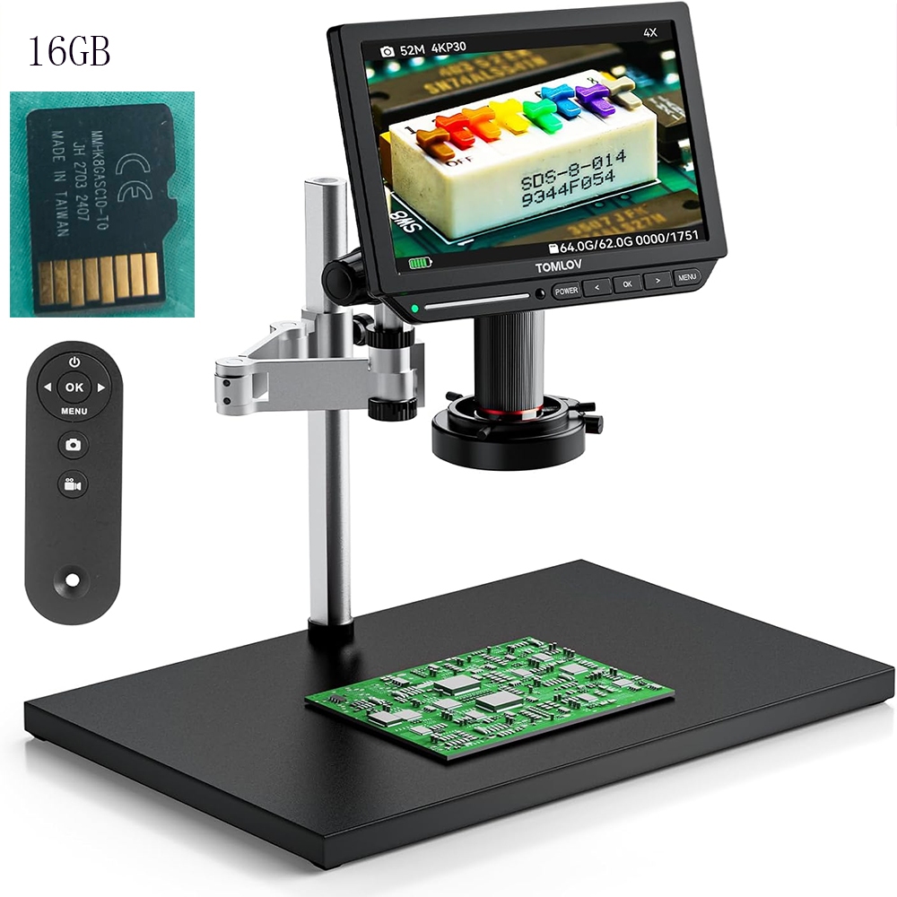 TOMLOV 8inch TM4K Flex Arm 4K LCD กล้องจุลทรรศน์ HDMI ดิจิตอล 2000x,Spin Arm บัดกรีกล้องจุลทรรศน์ซ่อ