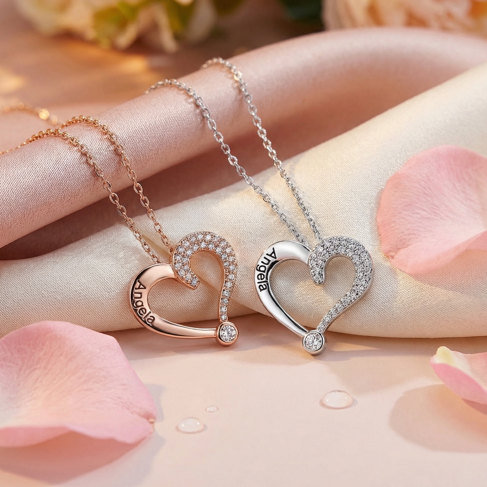 Zircon คําถามออกแบบสร้อยคอหัวใจชื่อที่กําหนดเองสร้อยคอหัวใจสําหรับแฟนเครื่องประดับวาเลนไทน์ส่วนบุคคล