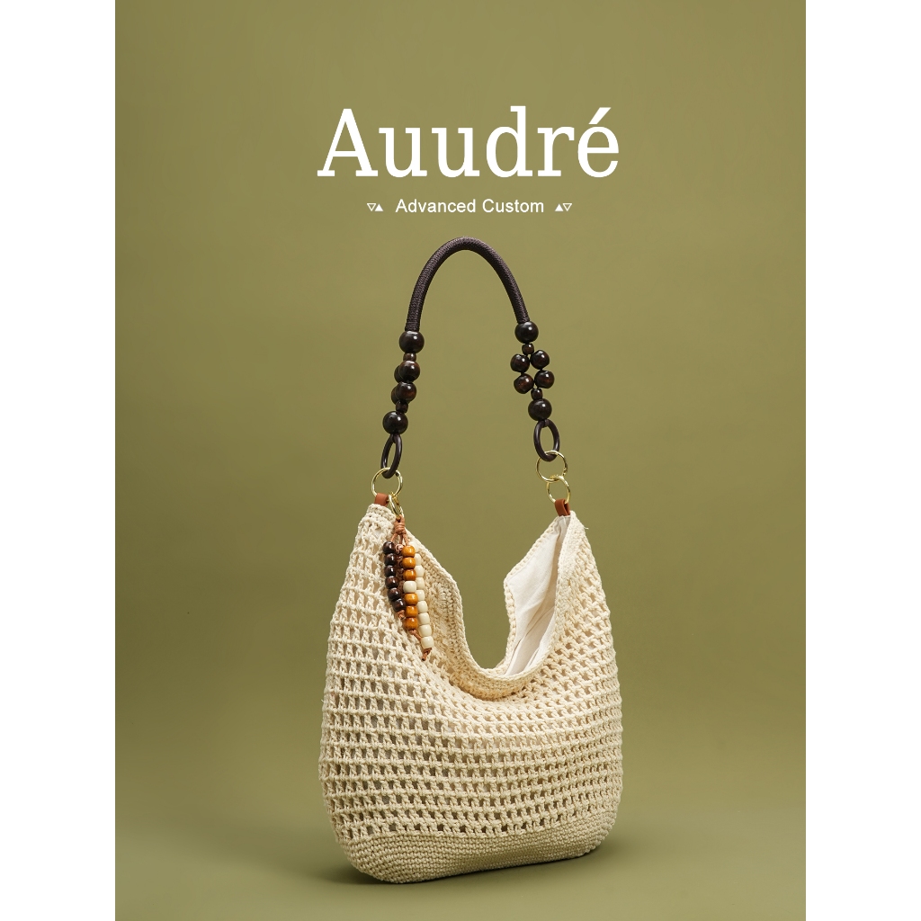 Auudre Vacationทอฟางกระเป๋าผู้หญิงลูกปัดกระเป๋าสะพายไหล่