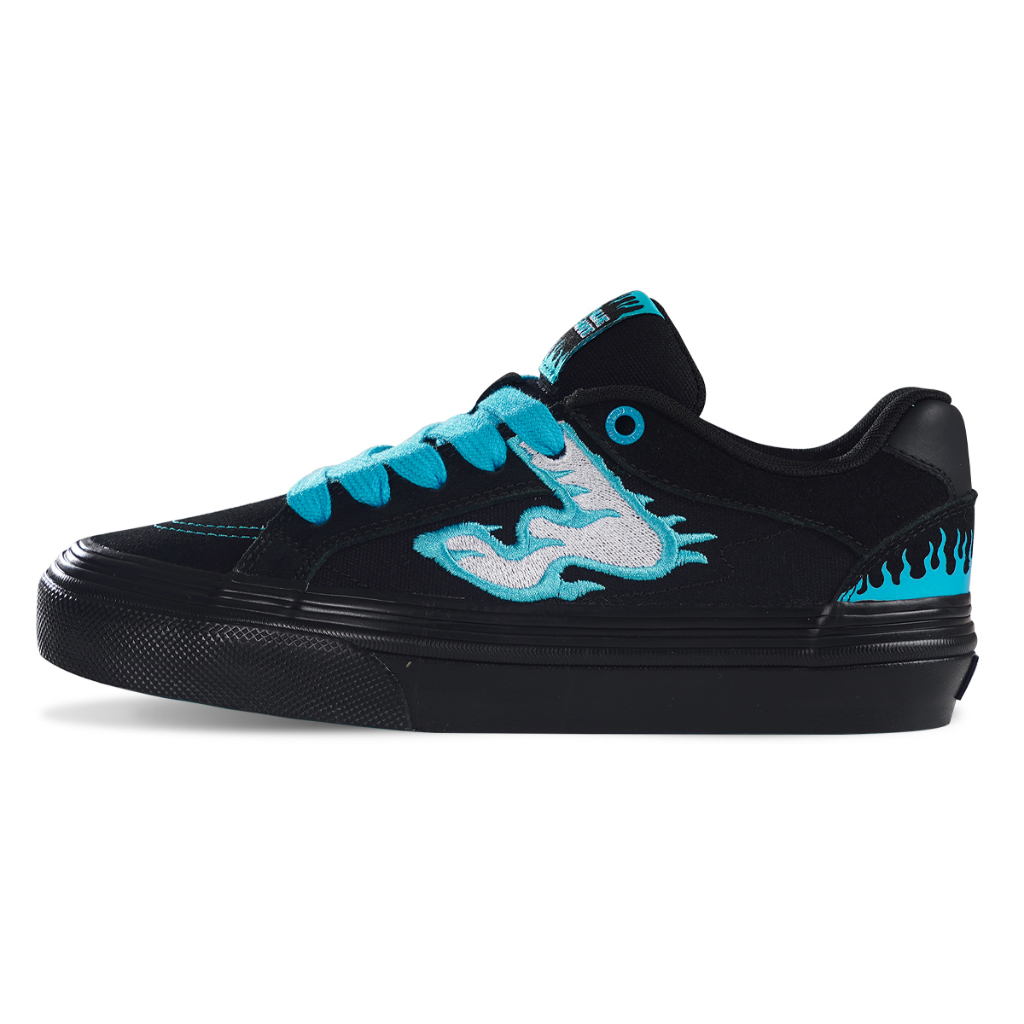 Ollie81064 Ollieskate สีดําสีฟ้าเปลวไฟหนังนิ่มผ้าใบเย็บแฟชั่นสบายๆผู้ชายผู้หญิงรองเท้าสเก็ตบอร์ดรองเ