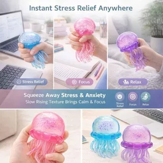🚀ประเทศไทย🚀NeeDoh Jellyfish Stress Ball เยลลี่ปลาหมึกแมงกะพรุนน้ำตาลลูกบีบของเล่นสำหรับเด็กนักเรียนผู้ใหญ่