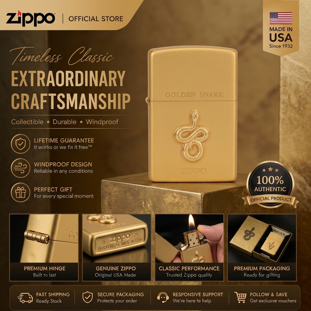 ไฟแช็กกันลม Zippo Fortune Golden Snake, LZE-1066