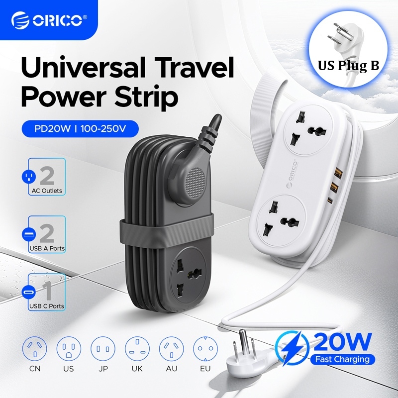 ORICO Universal Power Strip 2 Outlets 2 พอร์ต USB 1.3M สายยาว US Plug Travel สายไฟ AP3-UN